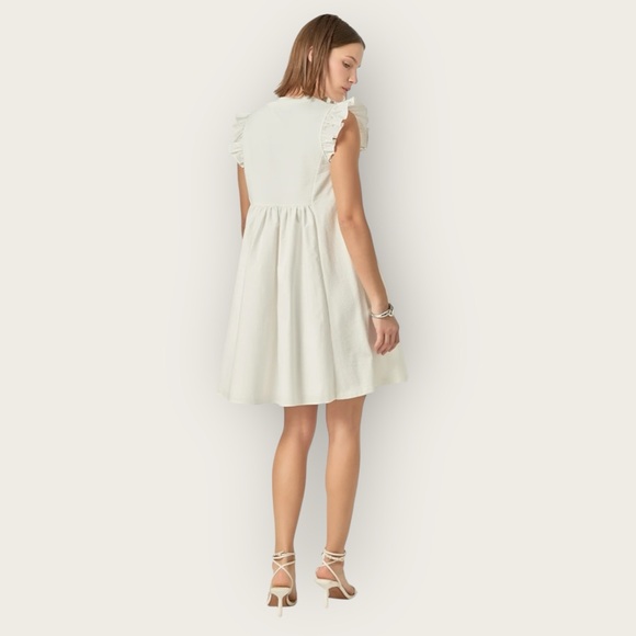 English Factory Mixed Media Ruffle Sleeve Mini Dress White Size Medium - Picture 2 of 12
